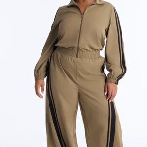 Women's Tan Jumpsuit with Black Stripes